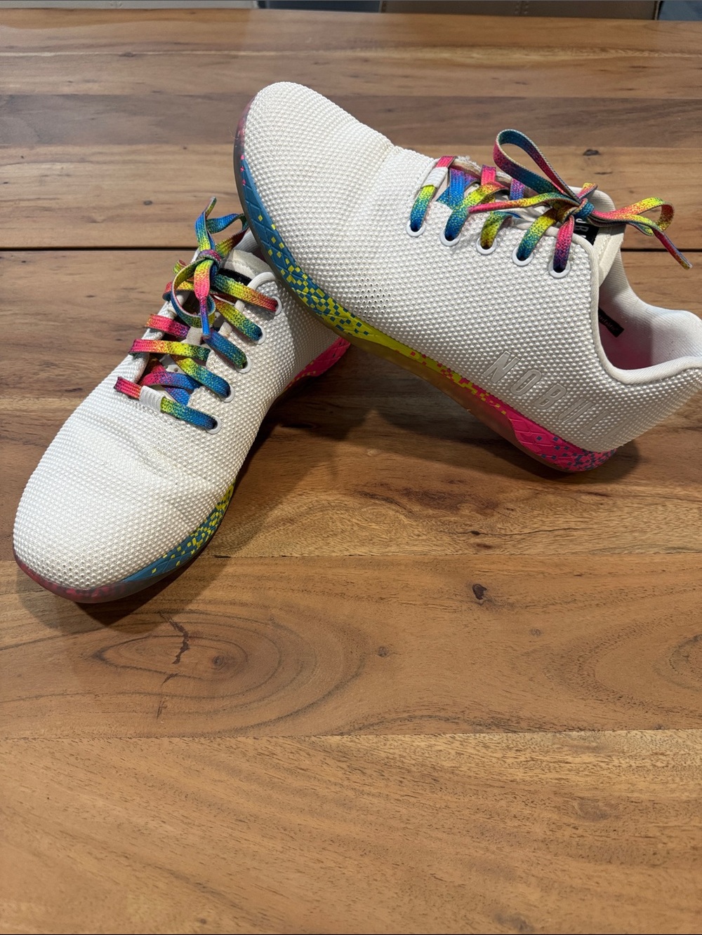 NOBULL White Neon Glitch Trainers Athletic Shoes with Rainbow Accents